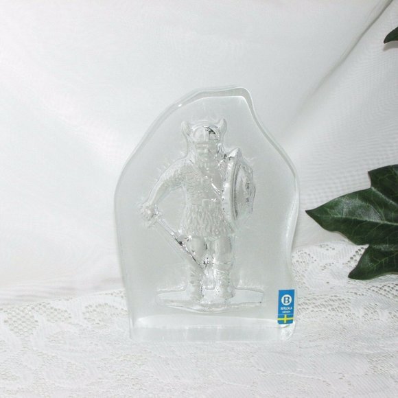 Bergdala Sweden Art Glass Viking Warrior Paperweight Vintage Home Decor - Picture 5 of 9